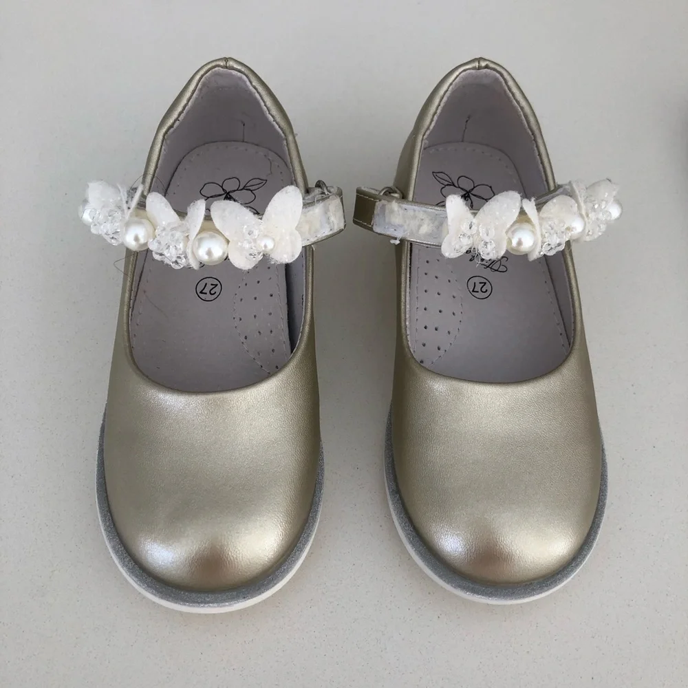 TikkaGo Gold Leather Mary Jane Dressy Pearl Shoes Toddler Girl Sz 10 NEW